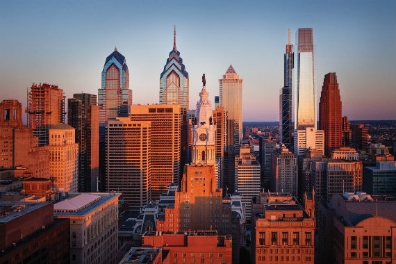 Philadelphia skyline at sunset 